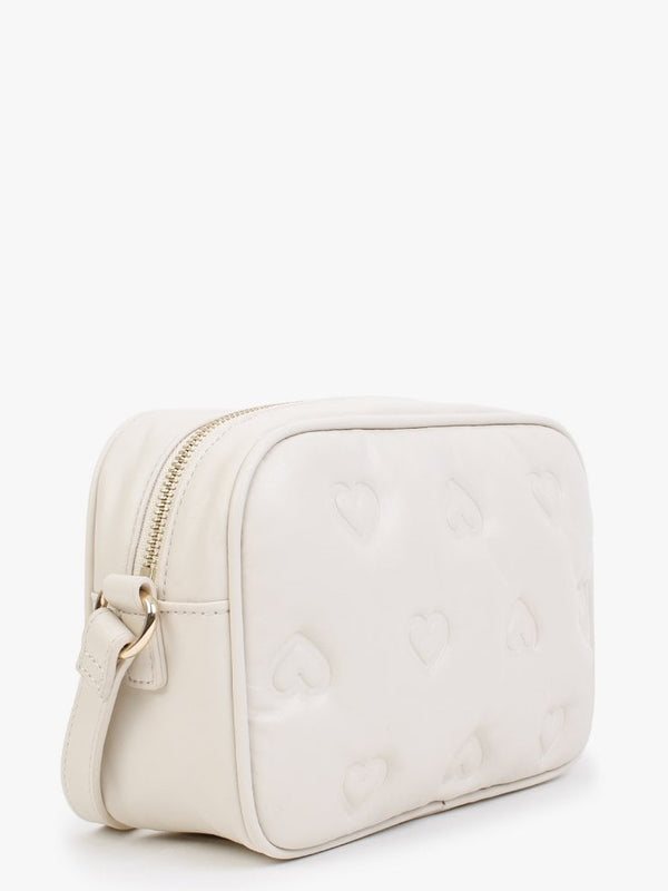 Heart Embossed Cream Cross-Body Bag