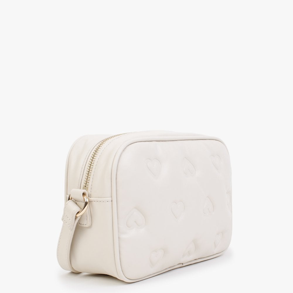 Heart Embossed Cream Cross-Body Bag