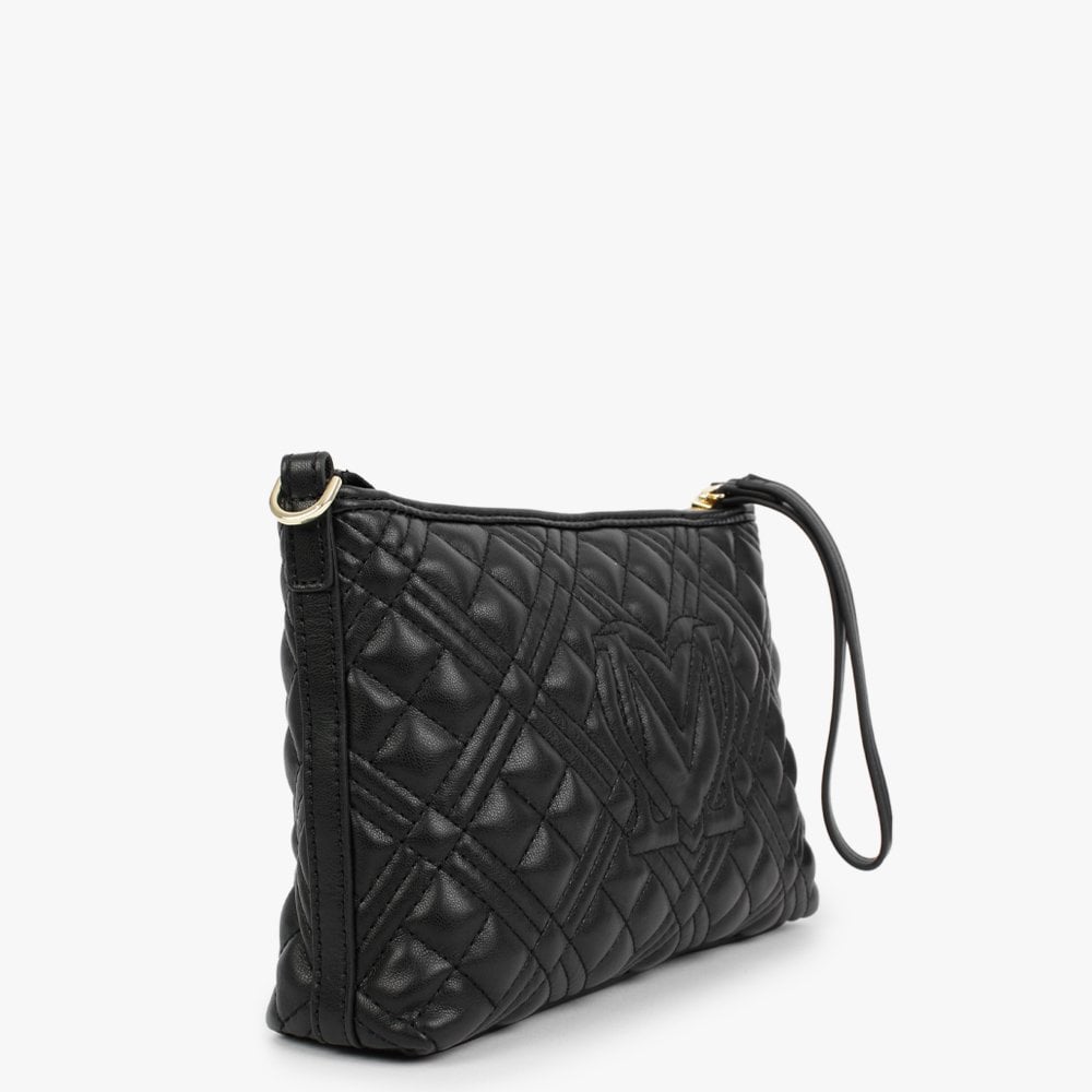 Quilted Black Wristlet Strap Cross-Body Bag