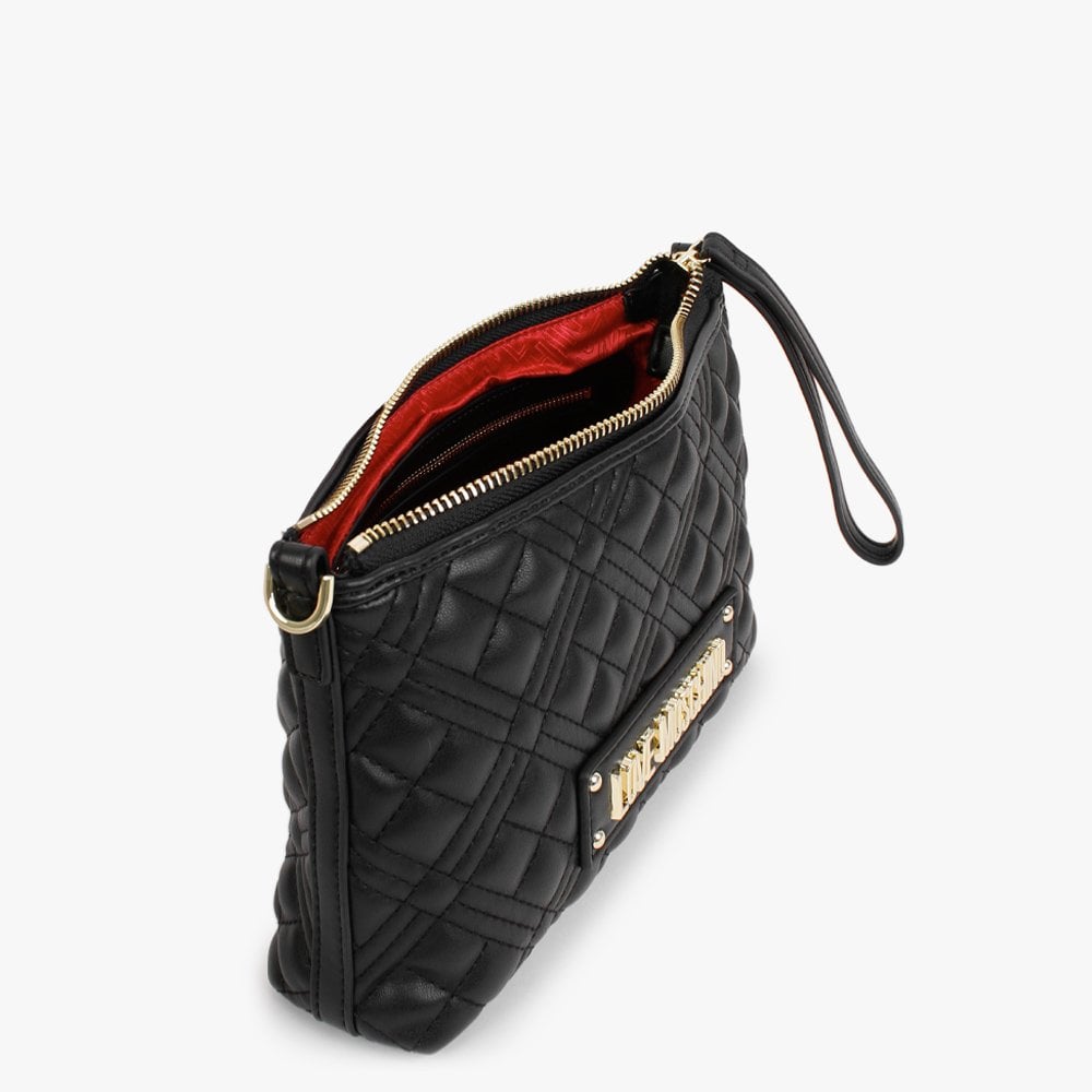 Quilted Black Wristlet Strap Cross-Body Bag