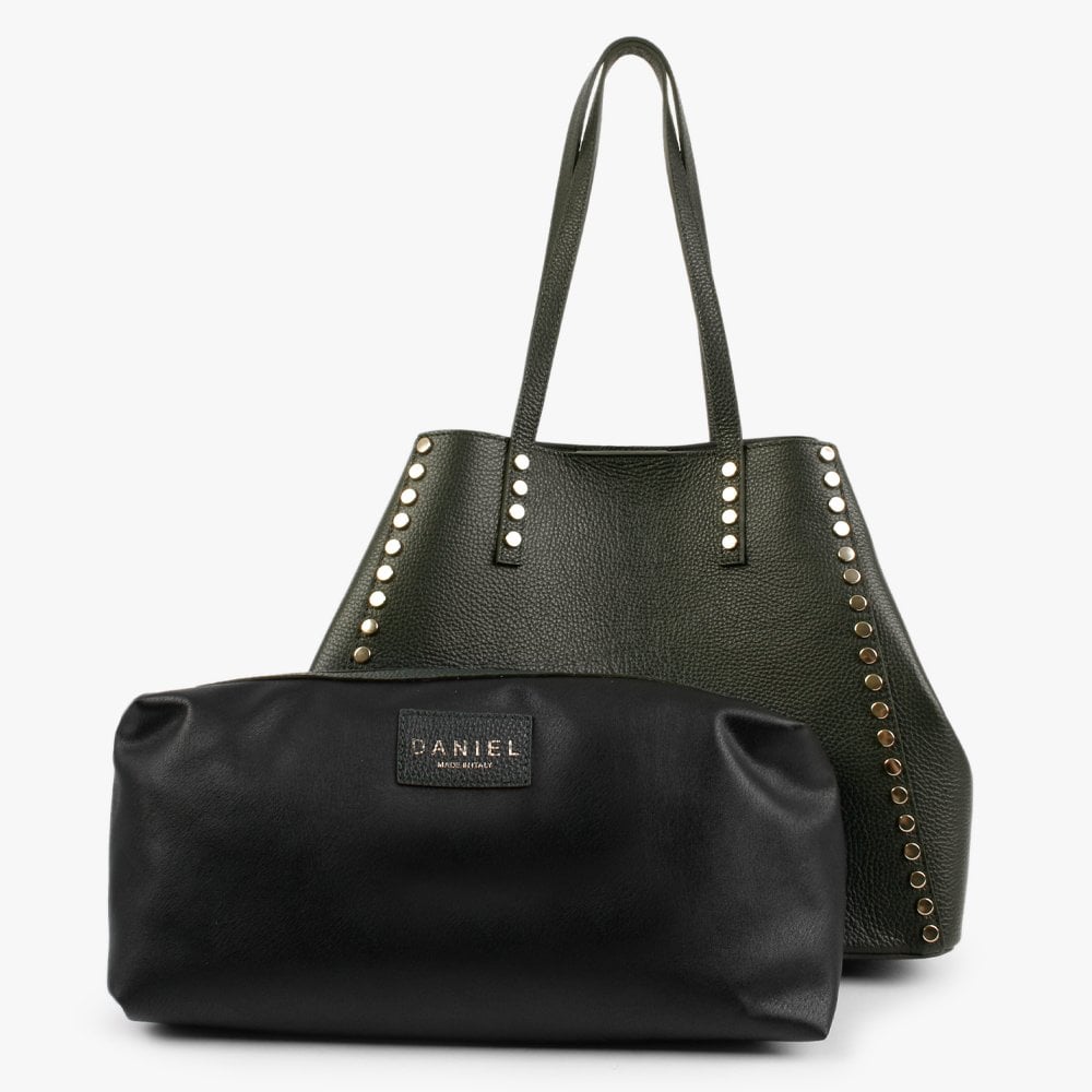 Dimooch Green Tumbled Leather Studded Tote Bag