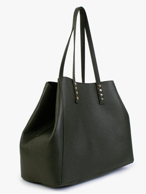 Dimooch Green Tumbled Leather Studded Tote Bag