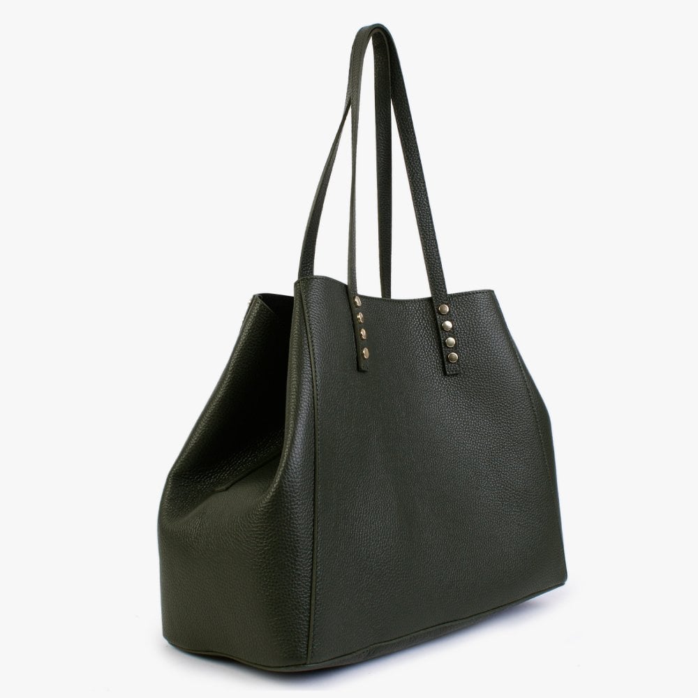 Dimooch Green Tumbled Leather Studded Tote Bag