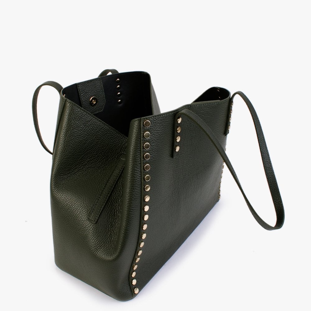 Dimooch Green Tumbled Leather Studded Tote Bag