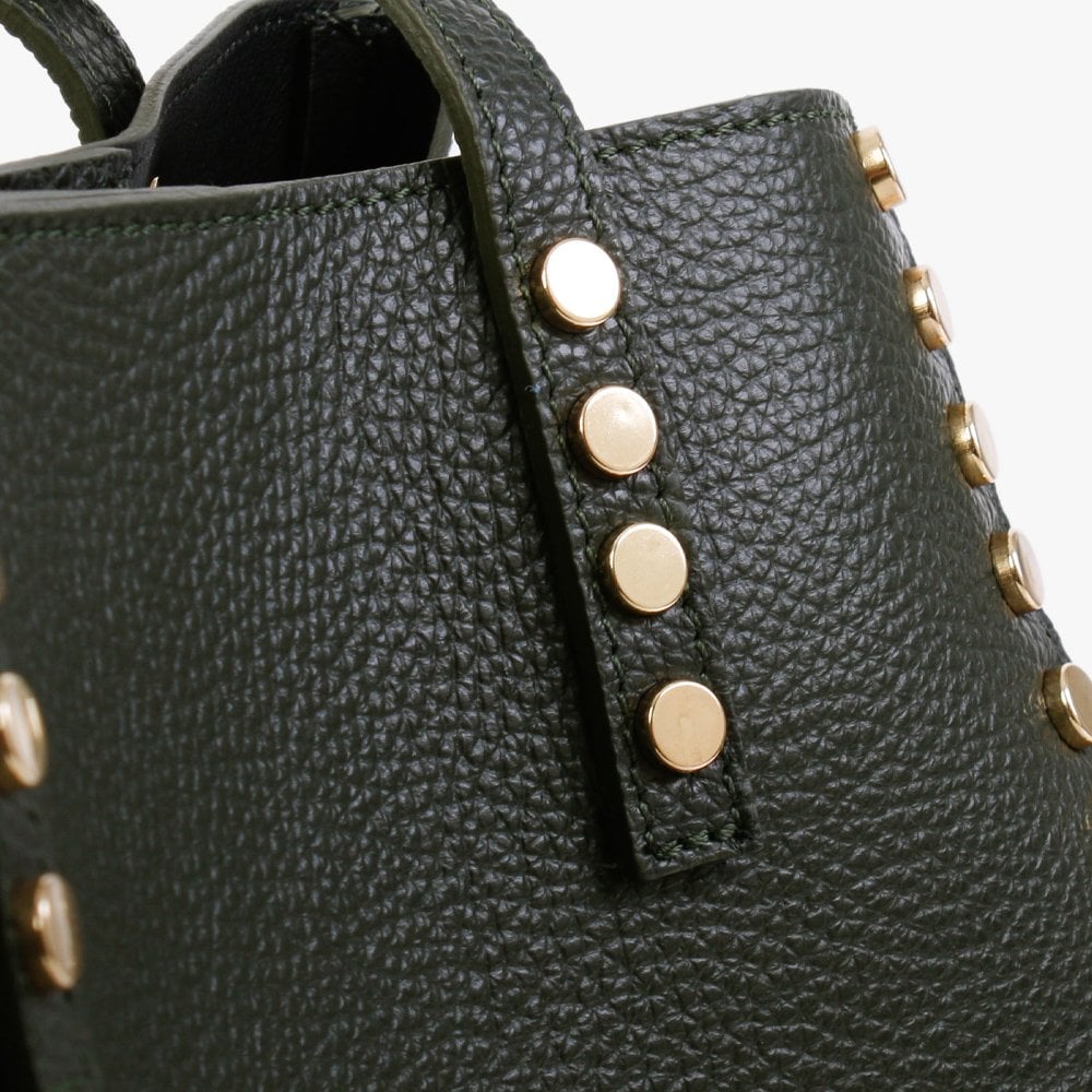 Dimooch Green Tumbled Leather Studded Tote Bag