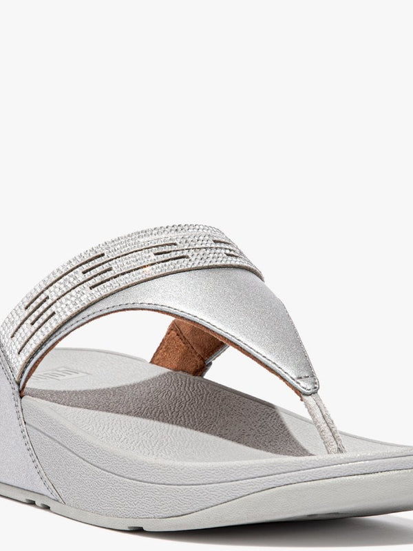 Lulu Lasercrystal Silver Leather Toe Post Sandals