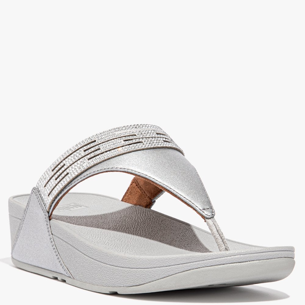 Lulu Lasercrystal Silver Leather Toe Post Sandals