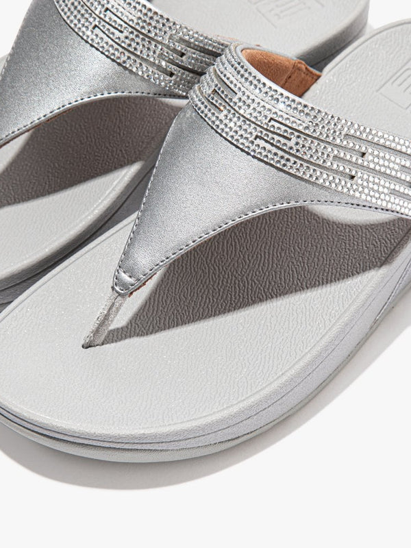 Lulu Lasercrystal Silver Leather Toe Post Sandals