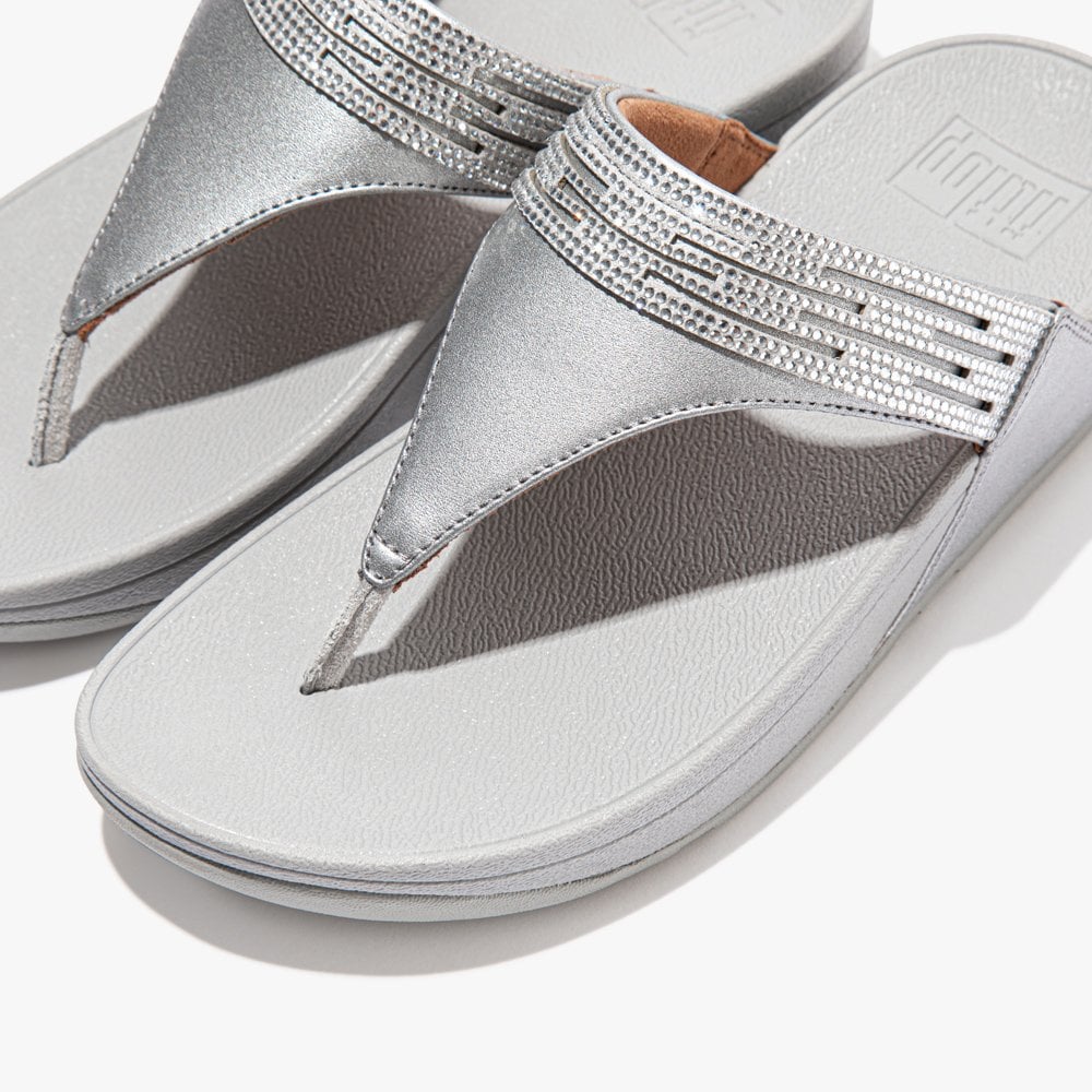 Lulu Lasercrystal Silver Leather Toe Post Sandals