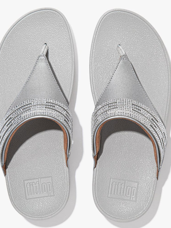 Lulu Lasercrystal Silver Leather Toe Post Sandals