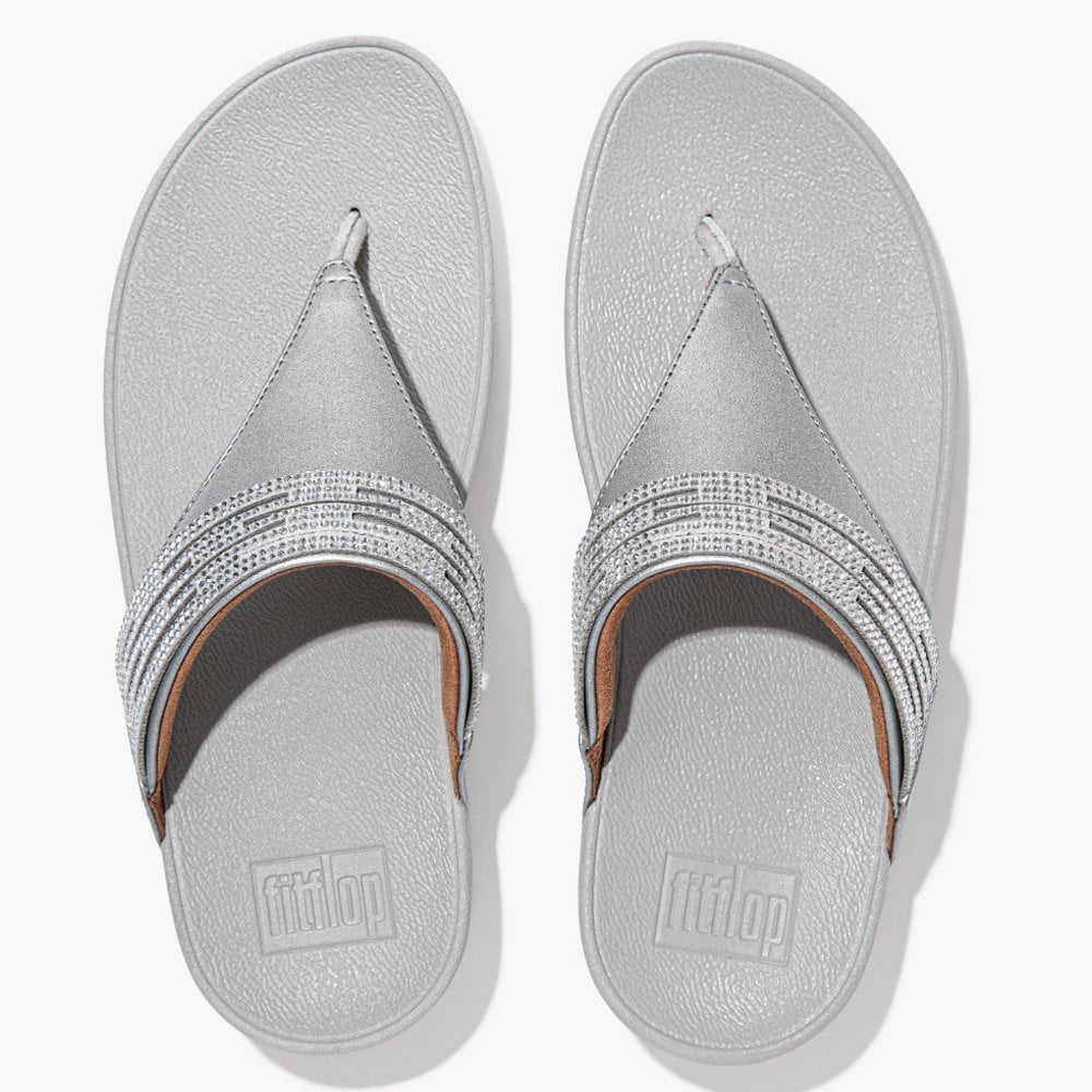 Lulu Lasercrystal Silver Leather Toe Post Sandals