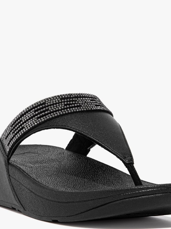 Lulu Lasercrystal All Black Leather Toe Post Sandals