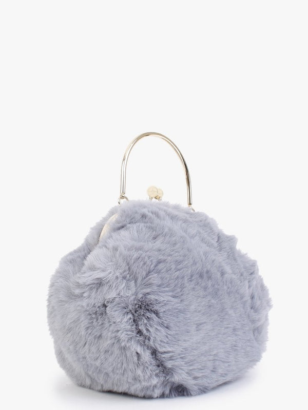Fluffy Grey Rabbit Ear Top Handle Bag