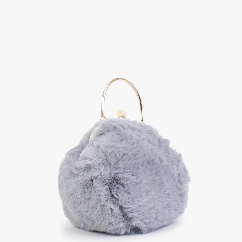 Fluffy Grey Rabbit Ear Top Handle Bag