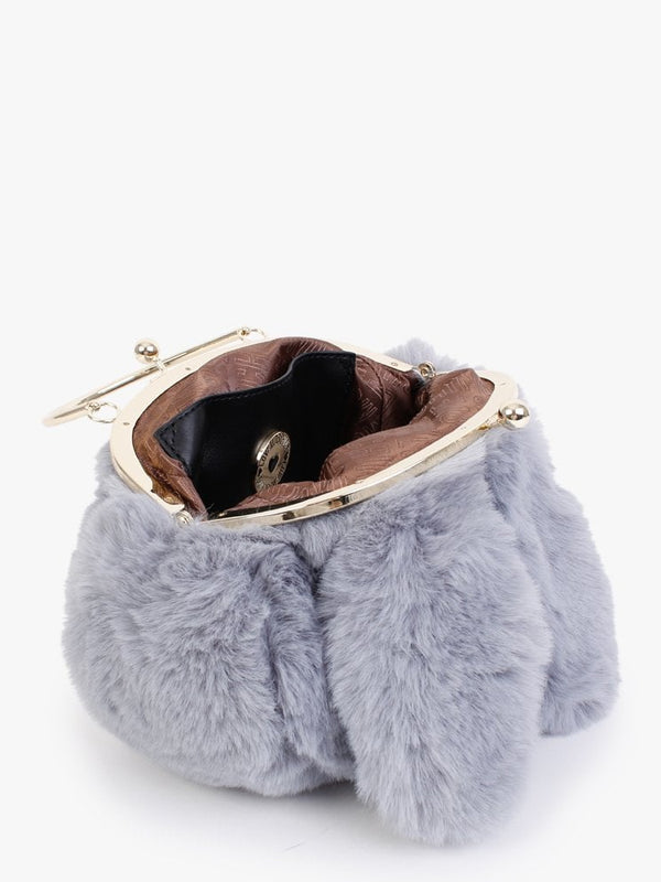 Fluffy Grey Rabbit Ear Top Handle Bag