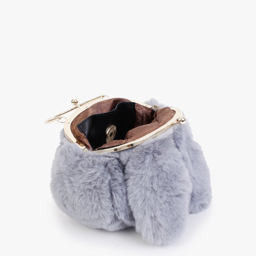 Fluffy Grey Rabbit Ear Top Handle Bag
