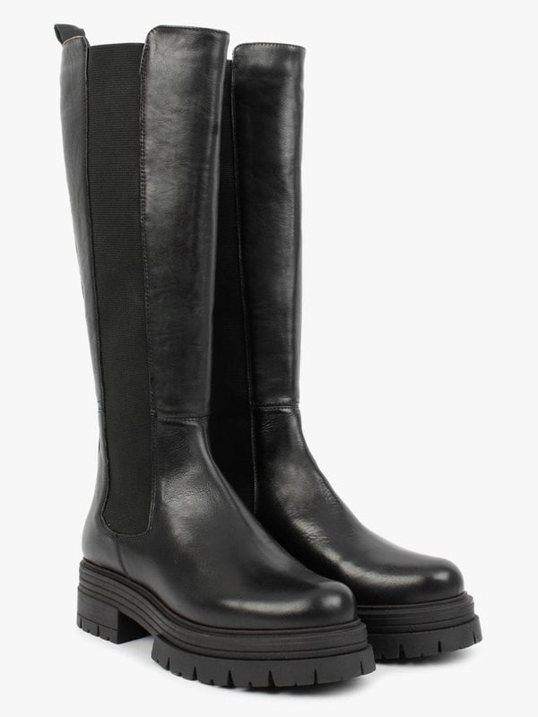 Emme Black Leather Chunky Knee Boots