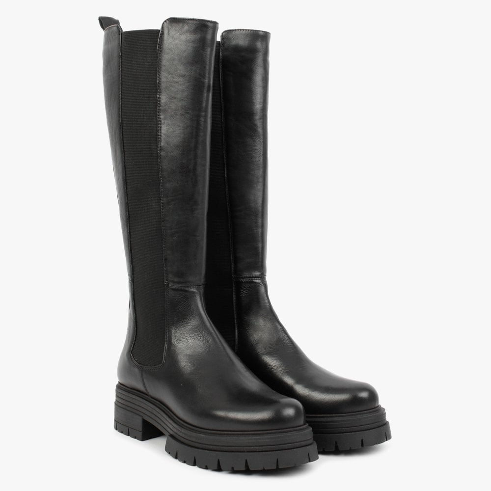 Emme Black Leather Chunky Knee Boots