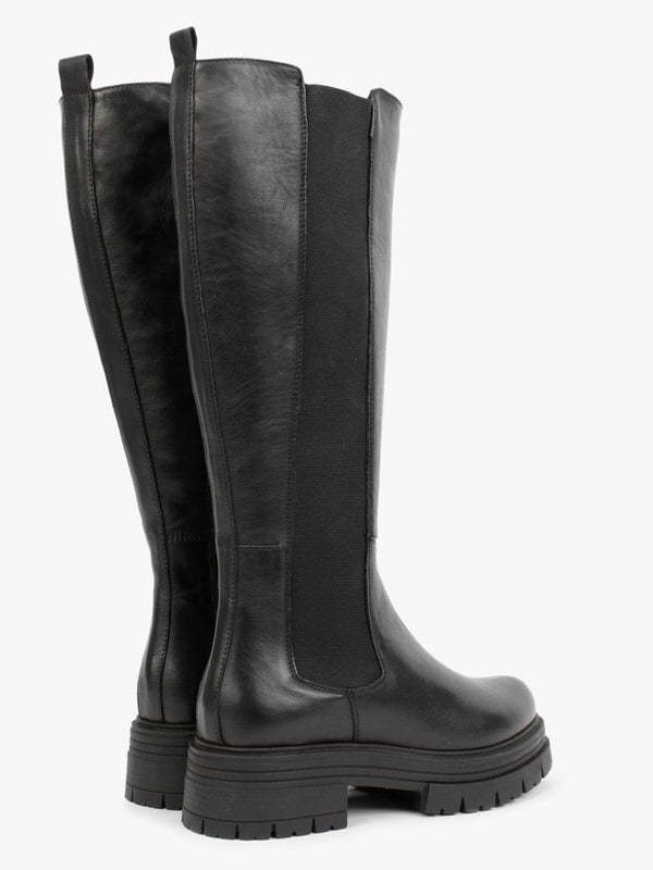 Emme Black Leather Chunky Knee Boots