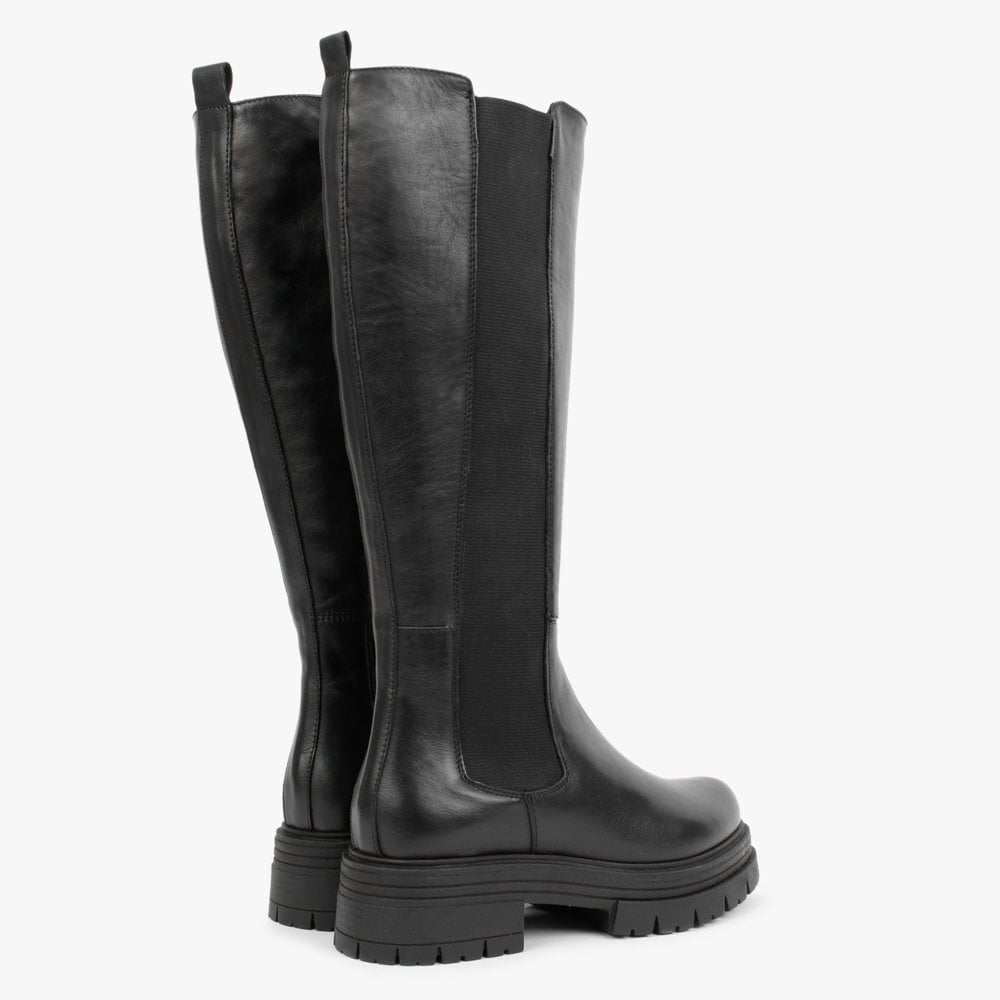 Emme Black Leather Chunky Knee Boots