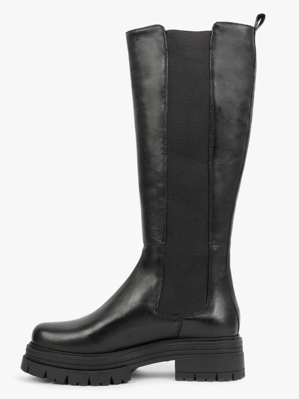 Emme Black Leather Chunky Knee Boots