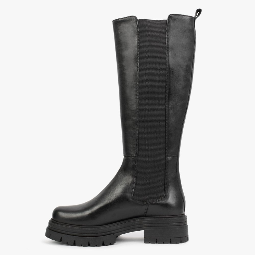 Emme Black Leather Chunky Knee Boots