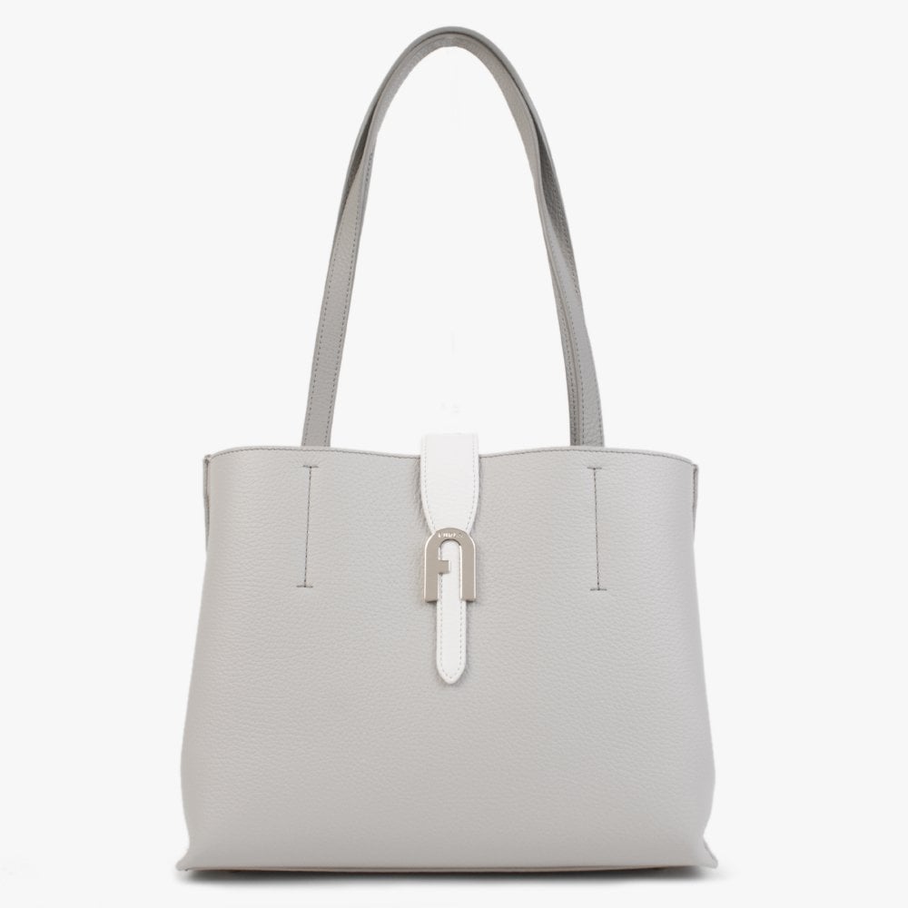 Furla Medium Sofia Grey & White Leather Colour Block Tote Bag