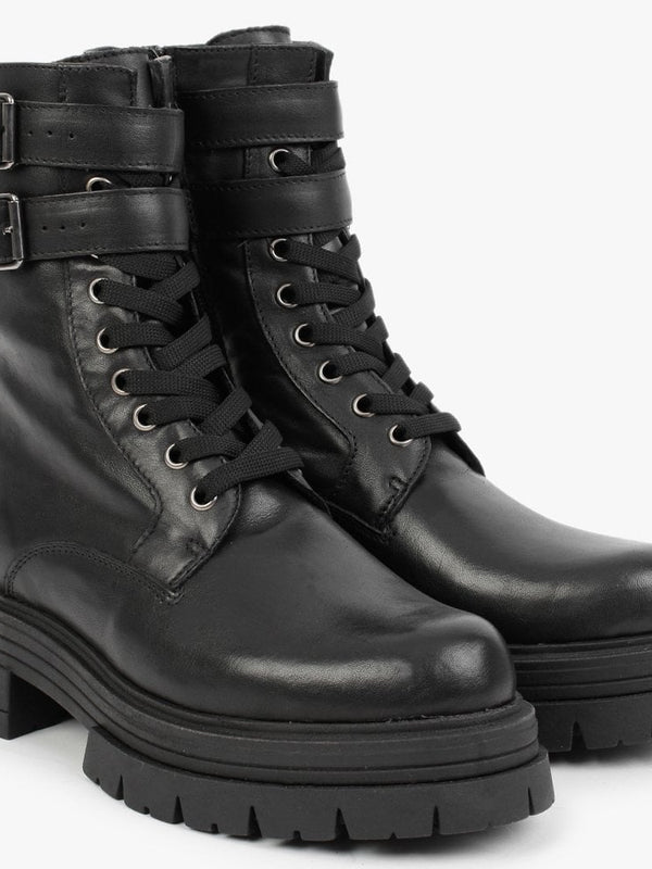 Emme Black Leather Lace Up Ankle Boots