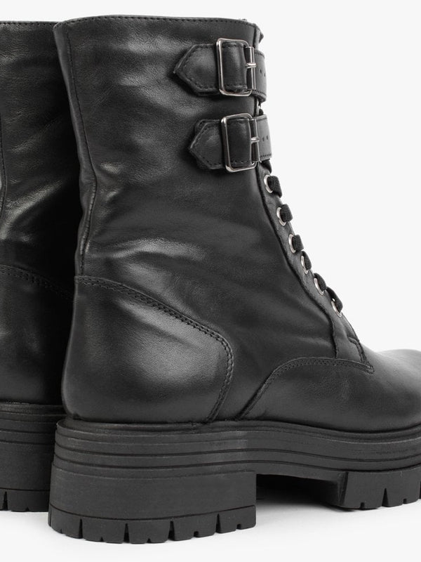 Emme Black Leather Lace Up Ankle Boots