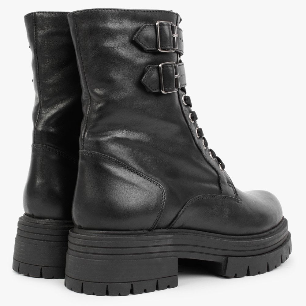 Emme Black Leather Lace Up Ankle Boots