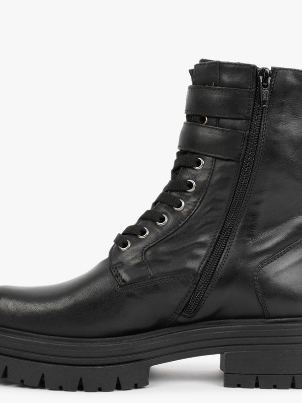 Emme Black Leather Lace Up Ankle Boots