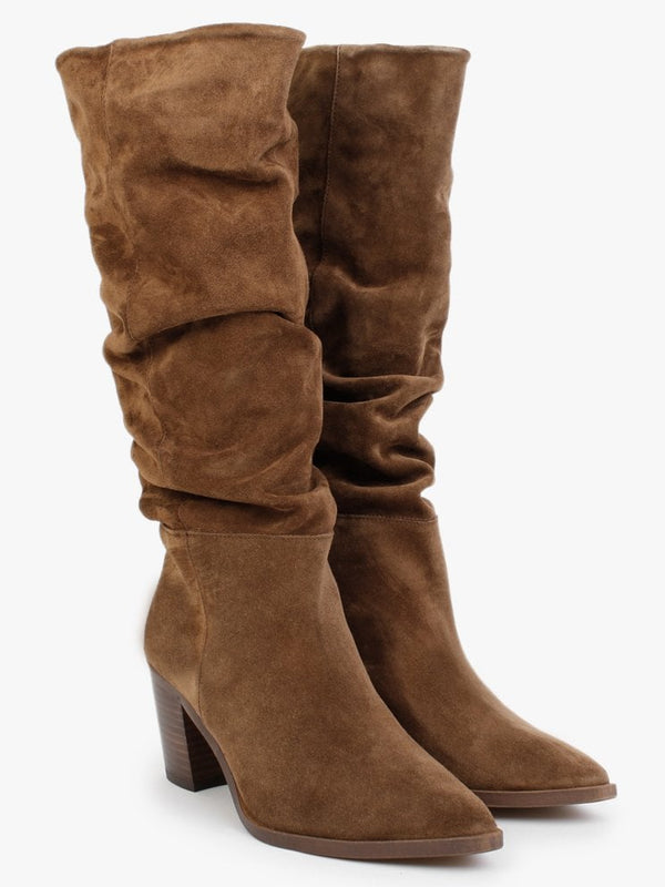 Strudel Tan Suede Ruched Knee Boots