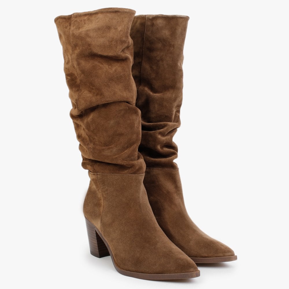 Strudel Tan Suede Ruched Knee Boots