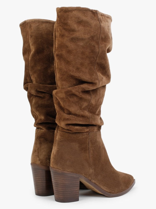 Strudel Tan Suede Ruched Knee Boots
