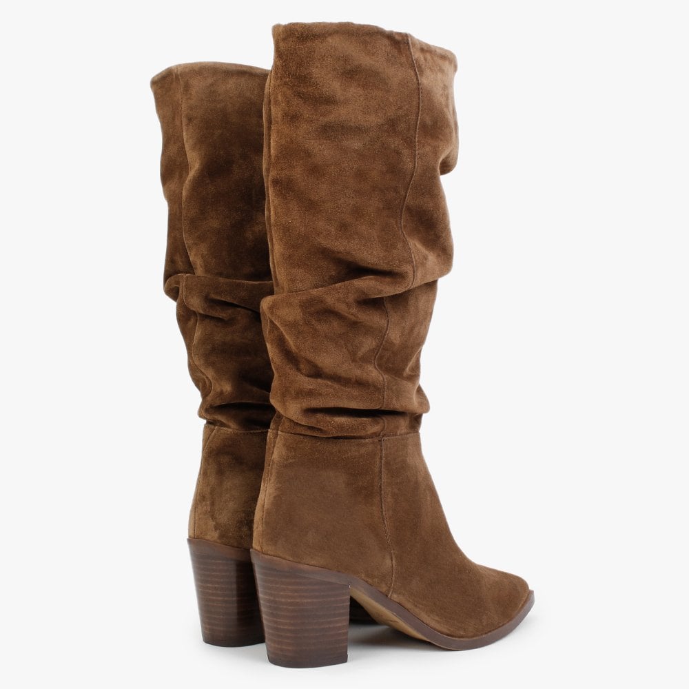 Strudel Tan Suede Ruched Knee Boots