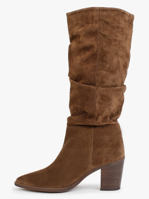 Strudel Tan Suede Ruched Knee Boots