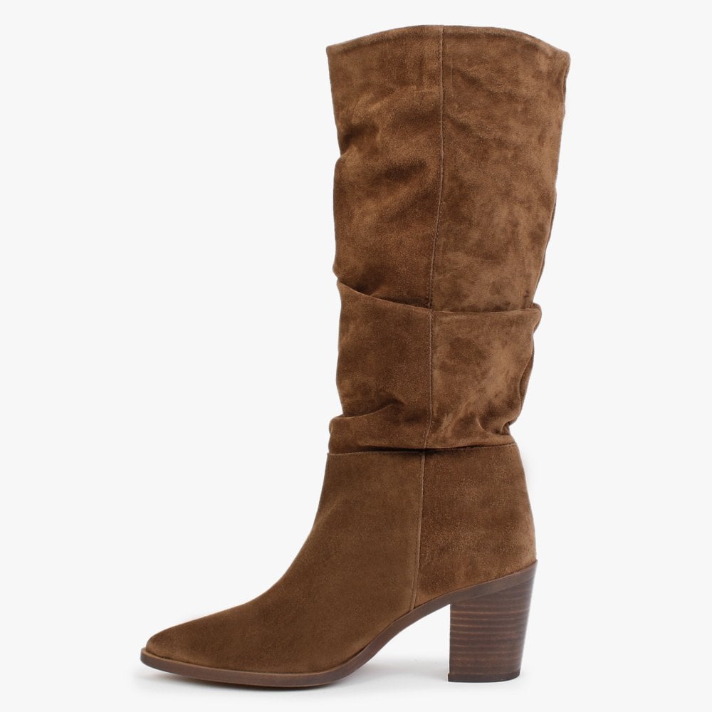 Strudel Tan Suede Ruched Knee Boots