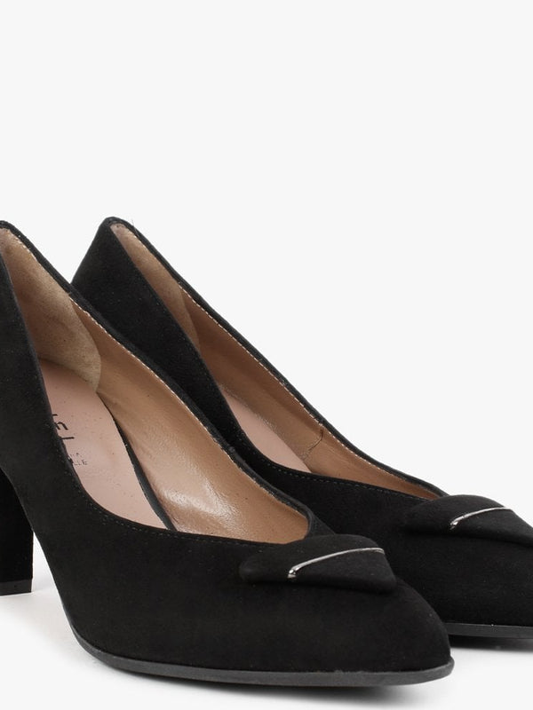 Courtie Black Suede Mid Heel Court Shoes
