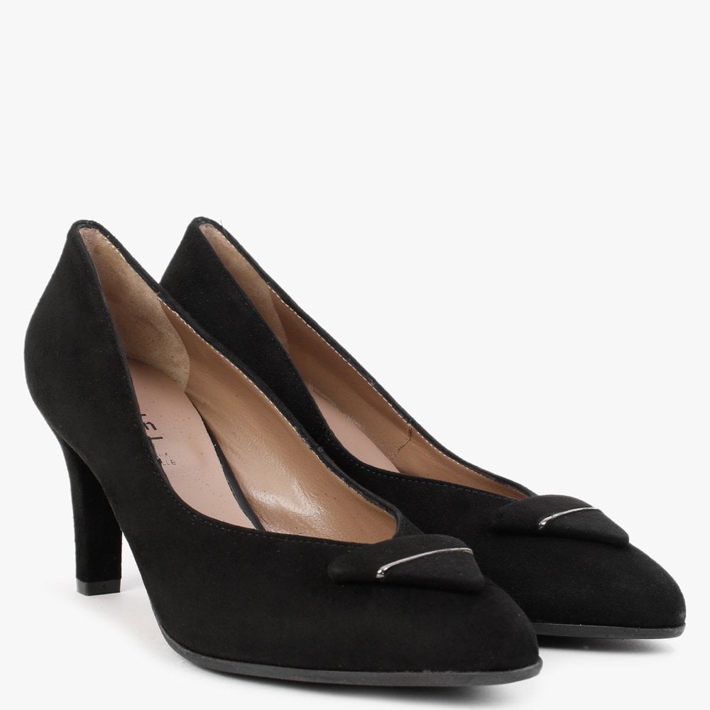 Courtie Black Suede Mid Heel Court Shoes