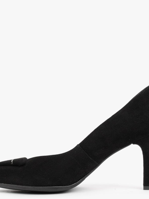 Courtie Black Suede Mid Heel Court Shoes