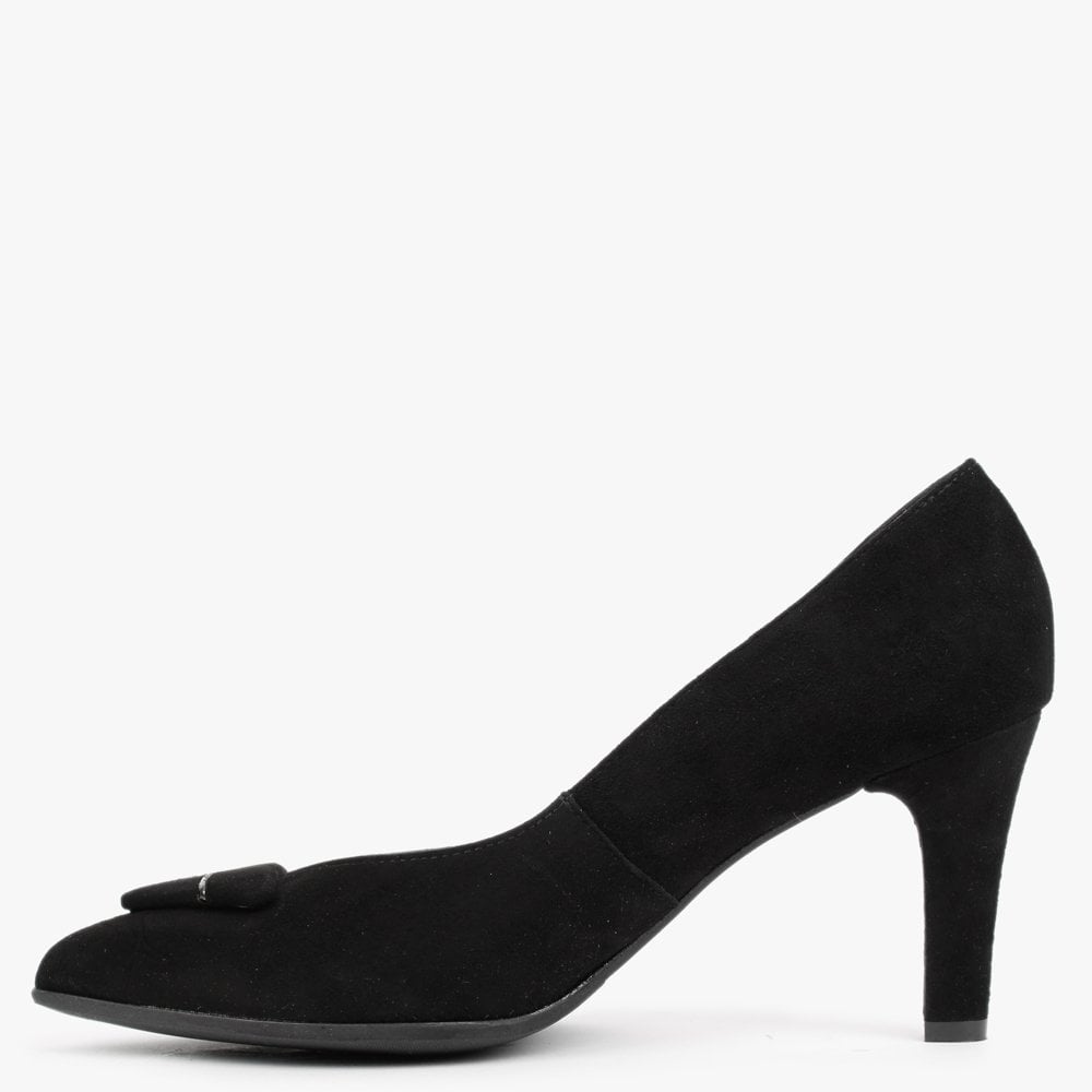 Courtie Black Suede Mid Heel Court Shoes