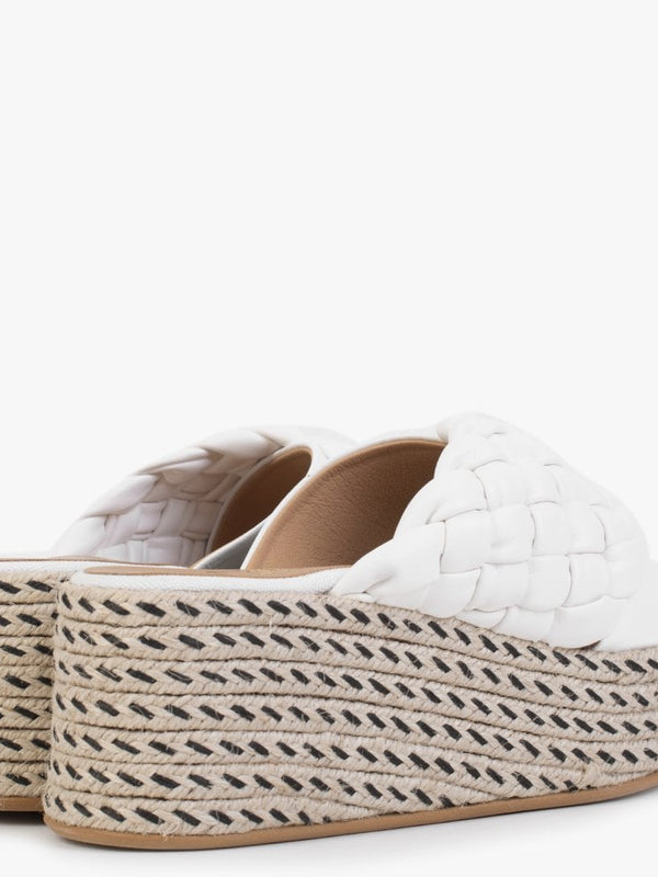 Bunting White Leather Woven Flatform Mules