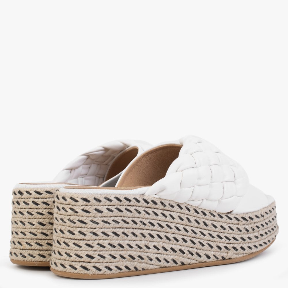 Bunting White Leather Woven Flatform Mules