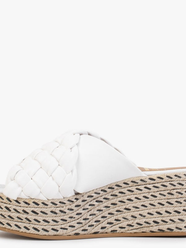 Bunting White Leather Woven Flatform Mules