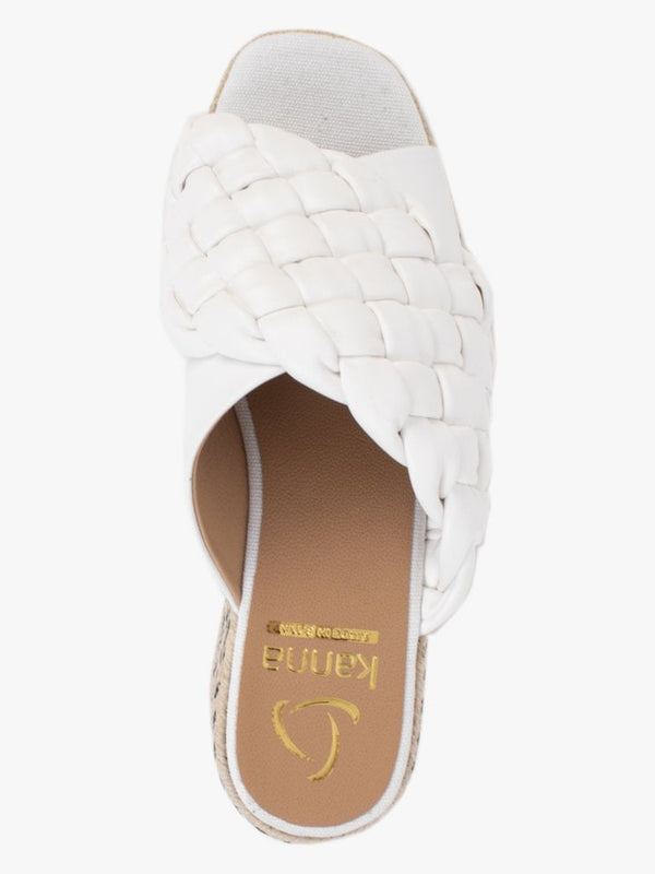 Bunting White Leather Woven Flatform Mules