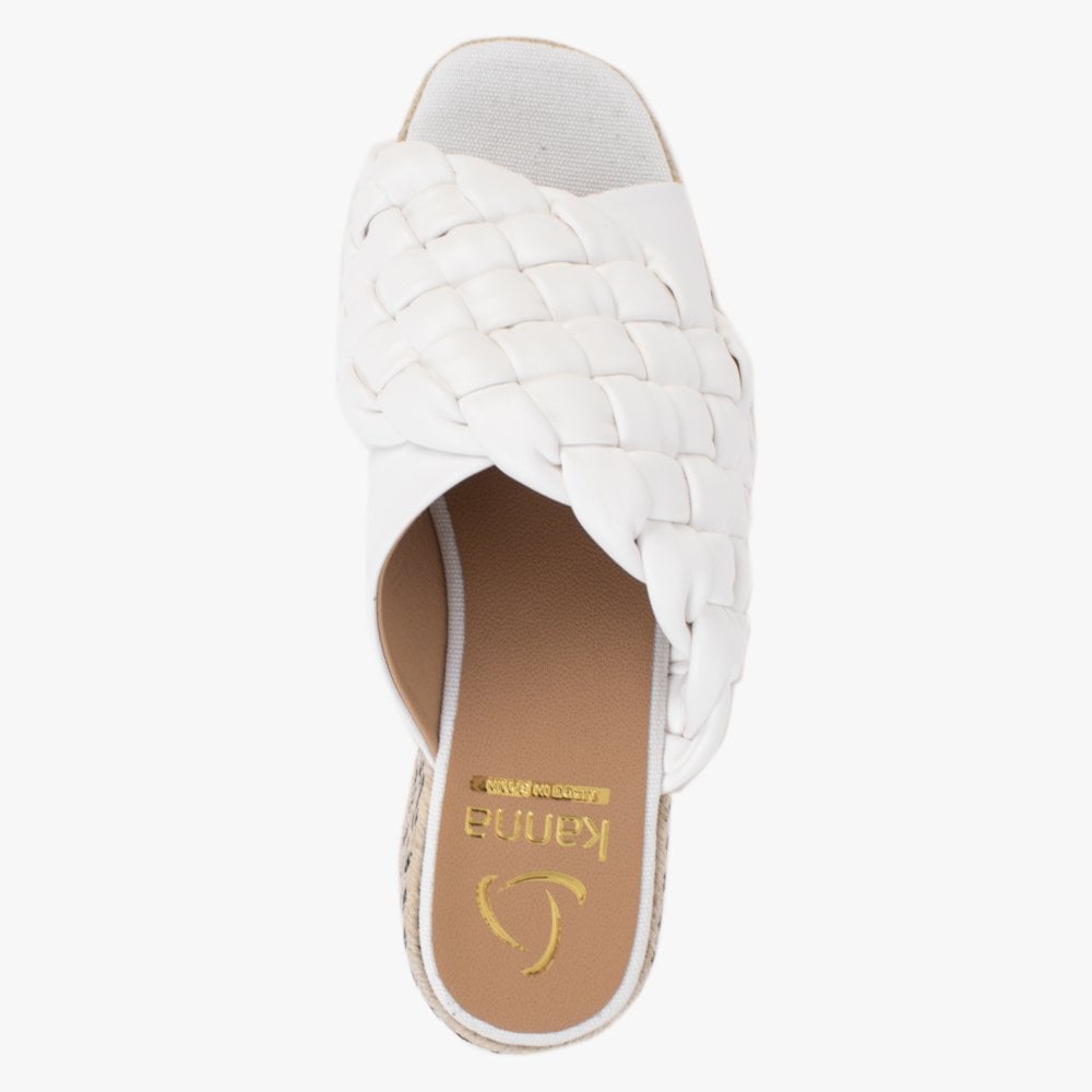 Bunting White Leather Woven Flatform Mules