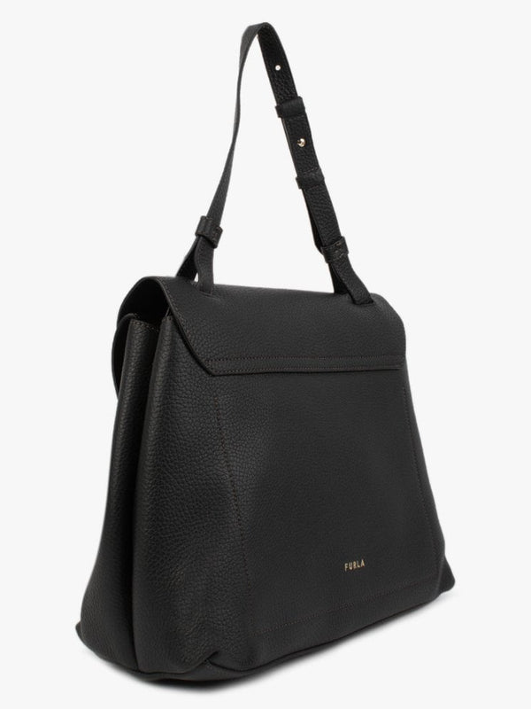Large Primula Black Leather Top Handle Bag