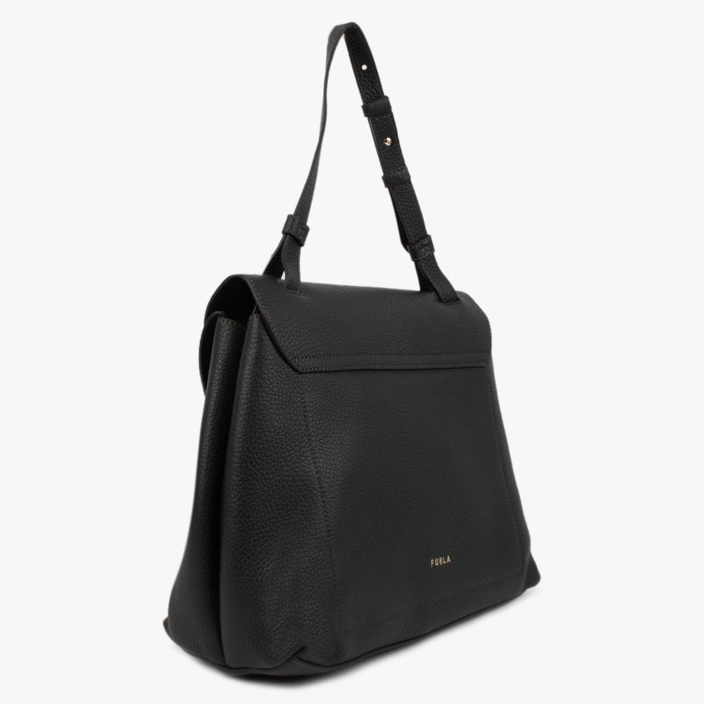Large Primula Black Leather Top Handle Bag