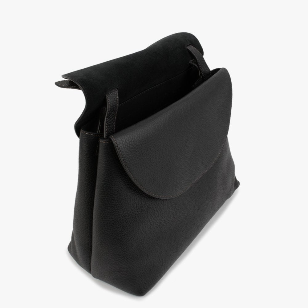 Large Primula Black Leather Top Handle Bag