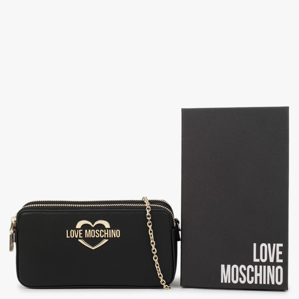 Heart Black Chain Cross-Body Bag